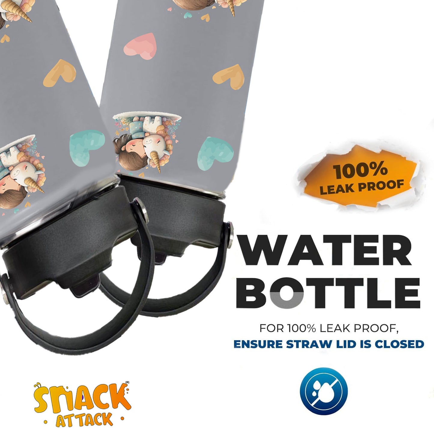 Snack Attack Kids Insulated Water Bottle-12oz Gray Unicorn Hug