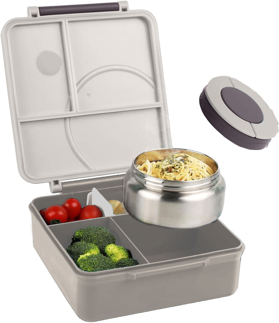 Gray Honey Bee Bento Lunch Box with 9.7oz Thermos