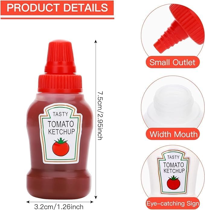 Mini Ketchup Bottle for Bento Box Accessories, 25ml Condiment Squeeze Bottles Empty Plastic Salad Dressing Container Tomato Ketchup Condiments Squirt Squeezable Jar for Sauces Syrup