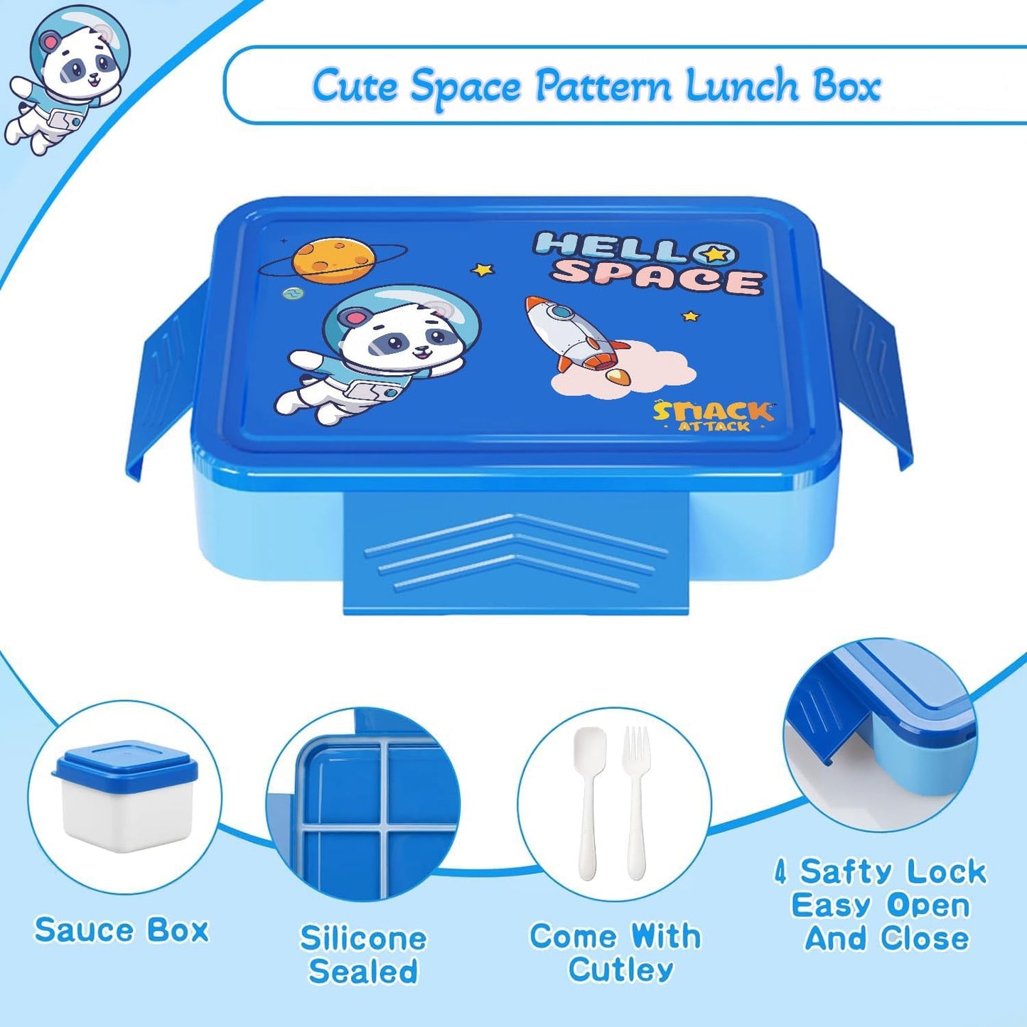 Kids' 5-Compartment Bento Box with Cutlery (Blue)