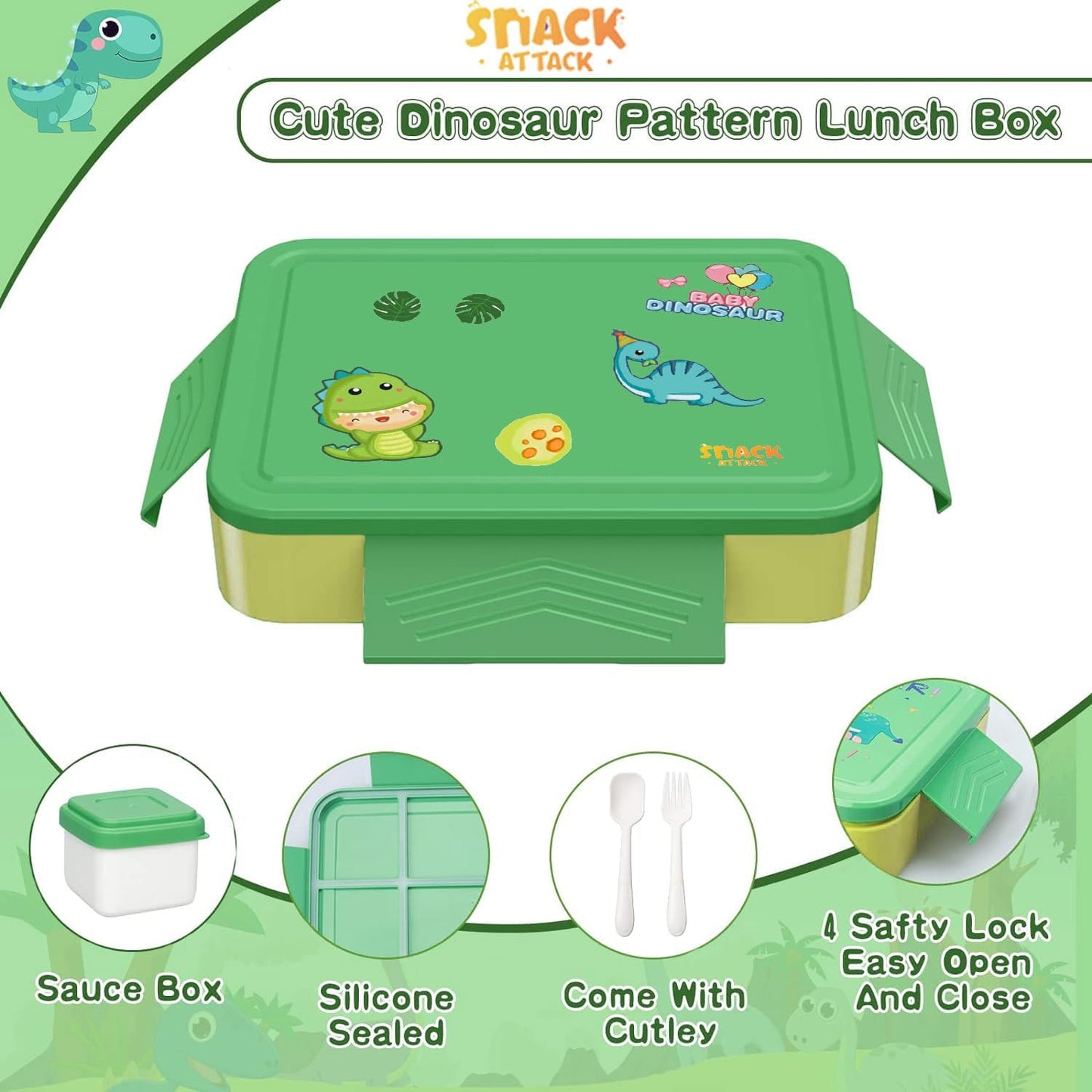 Kids' 5-Compartment Bento Box with Cutlery (Blue)