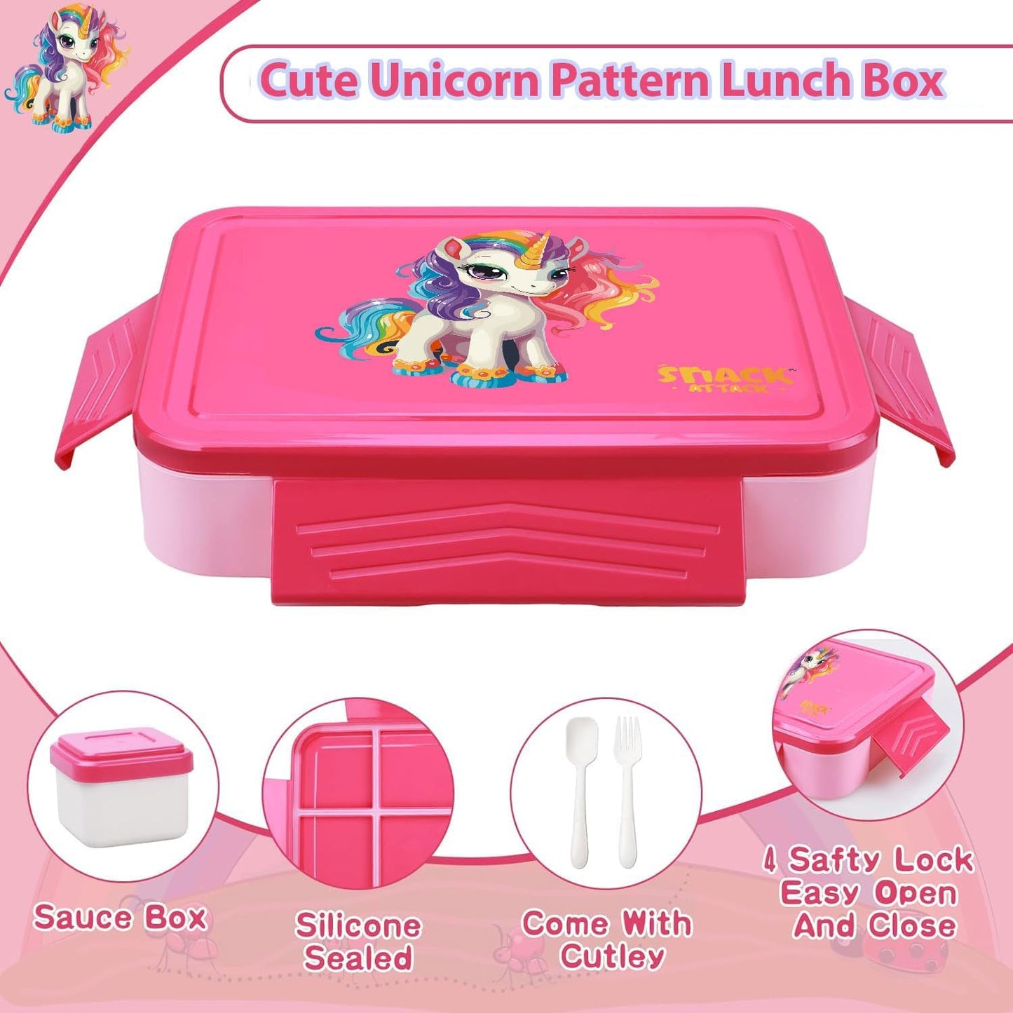 Kids' 5-Compartment Bento Box with Cutlery (Blue)