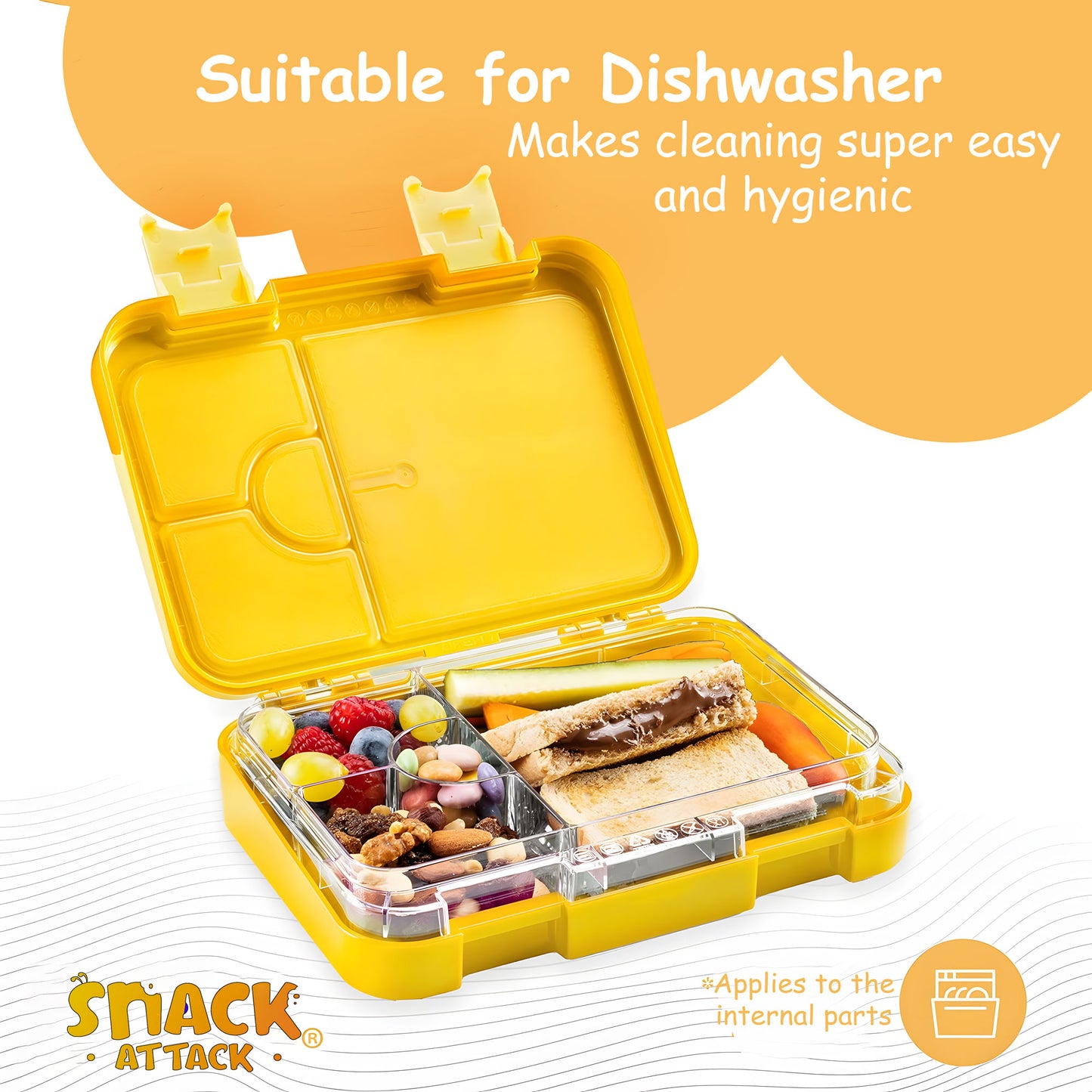 Lunch Box for Kids – 4/6 Compartments Yellow Lion theme