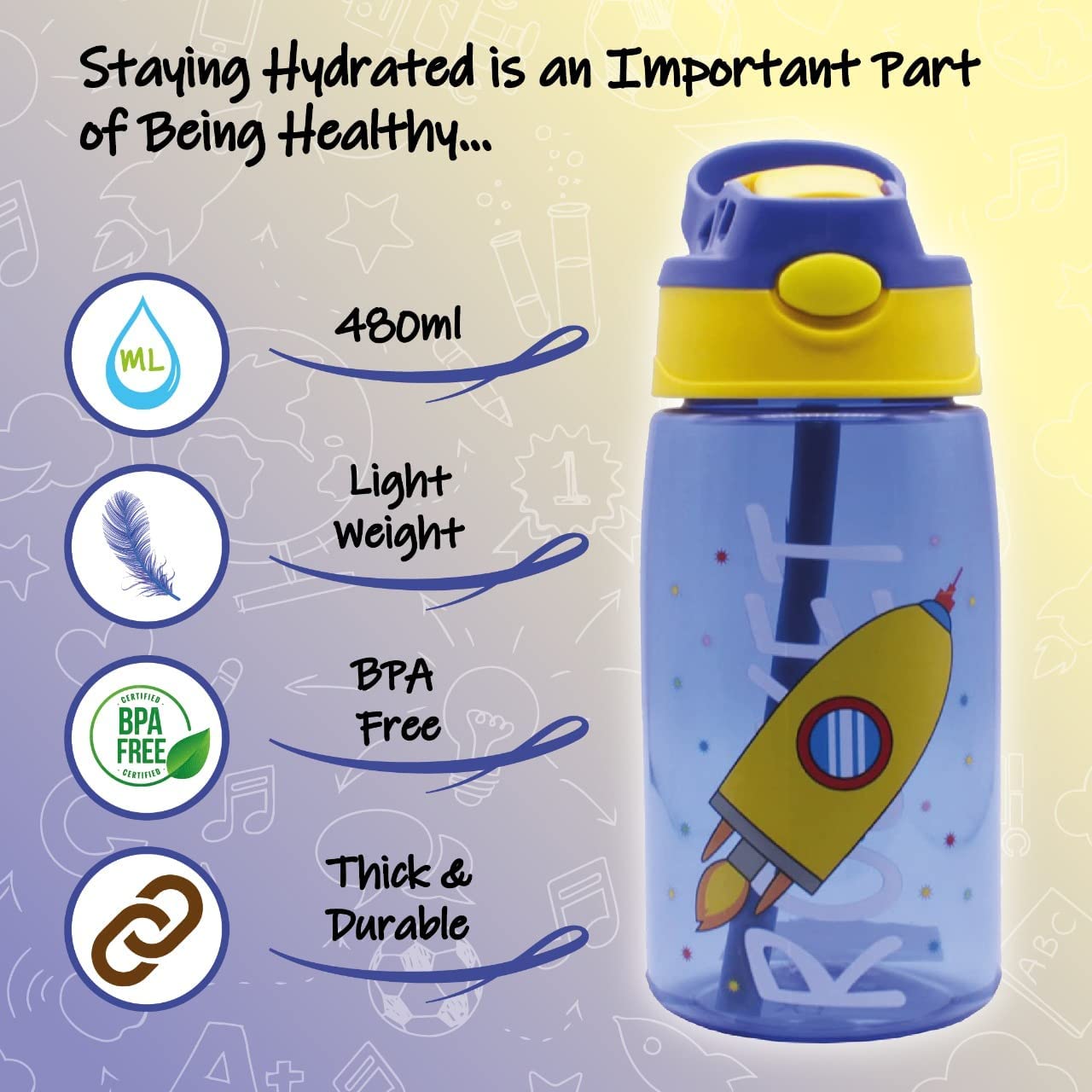 Snack Attack Rocket Blue Water Bottle - 480mL
