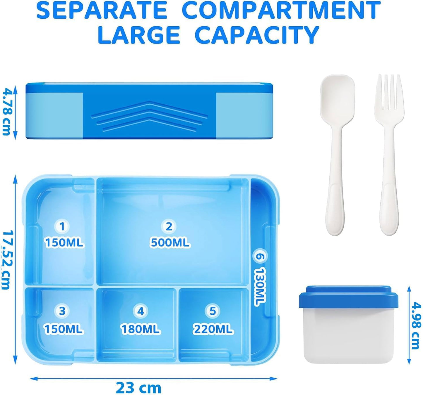 Kids' 5-Compartment Bento Box with Cutlery (Blue)