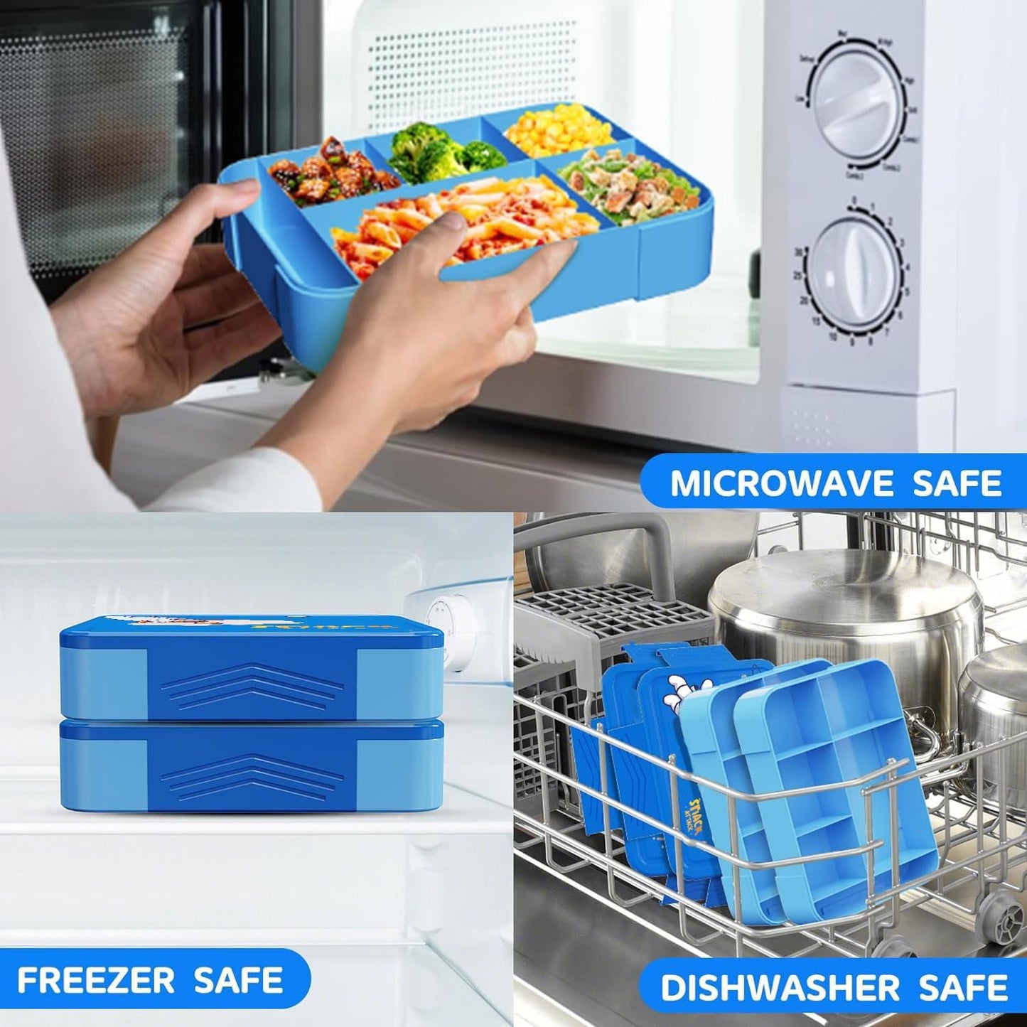 Kids' 5-Compartment Bento Box with Cutlery (Blue)