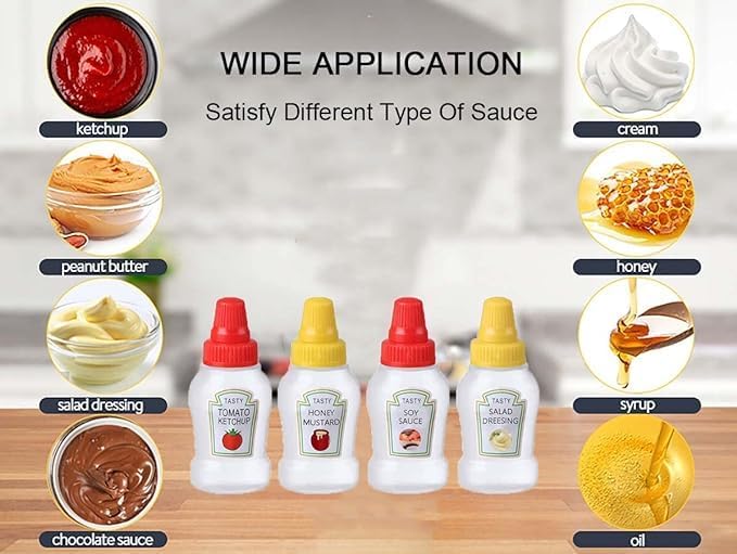 Mini Ketchup Bottle for Bento Box Accessories, 25ml Condiment Squeeze Bottles Empty Plastic Salad Dressing Container Tomato Ketchup Condiments Squirt Squeezable Jar for Sauces Syrup