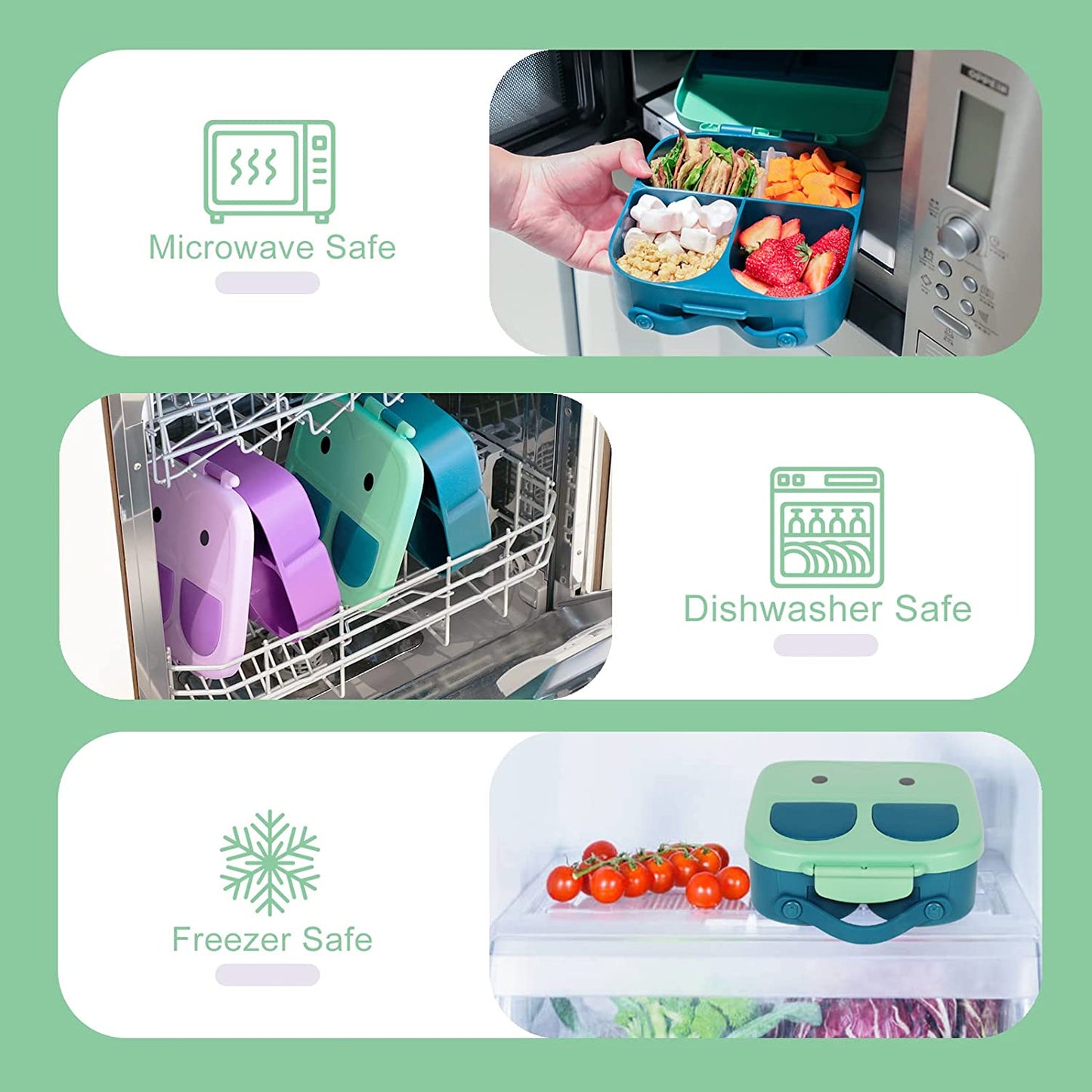 Green Bunny Bento Lunch Box – 3/4 Compartments