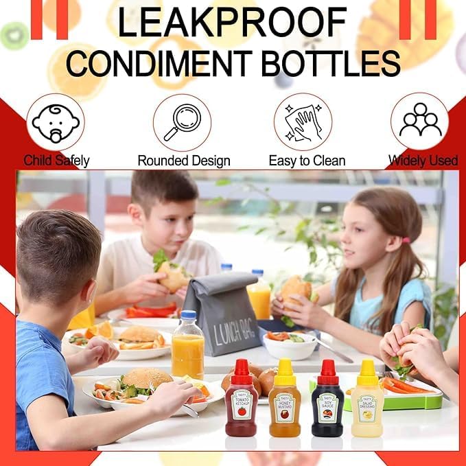 Mini Ketchup Bottle for Bento Box Accessories, 25ml Condiment Squeeze Bottles Empty Plastic Salad Dressing Container Tomato Ketchup Condiments Squirt Squeezable Jar for Sauces Syrup
