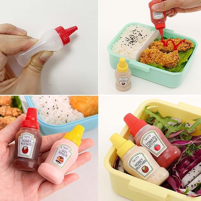 Mini Ketchup Bottle for Bento Box Accessories, 25ml Condiment Squeeze Bottles Empty Plastic Salad Dressing Container Tomato Ketchup Condiments Squirt Squeezable Jar for Sauces Syrup