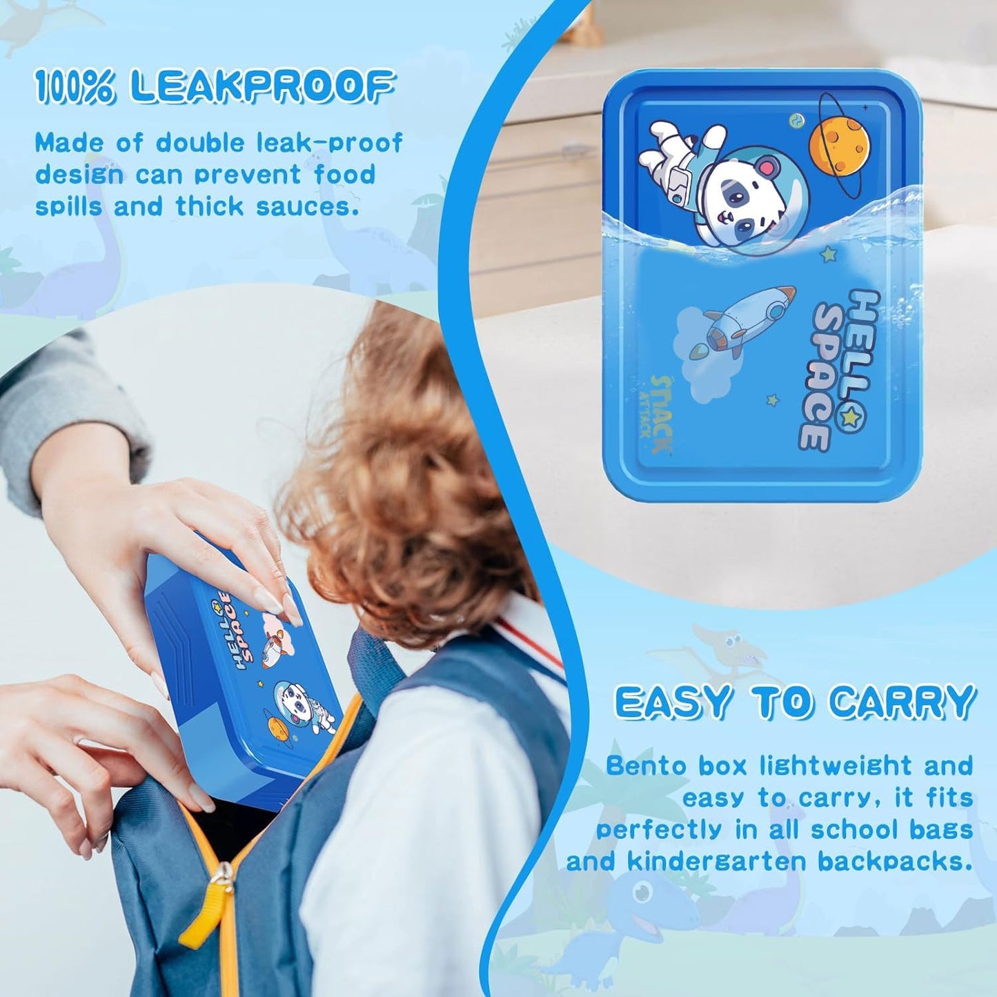 Kids' 5-Compartment Bento Box with Cutlery (Blue)