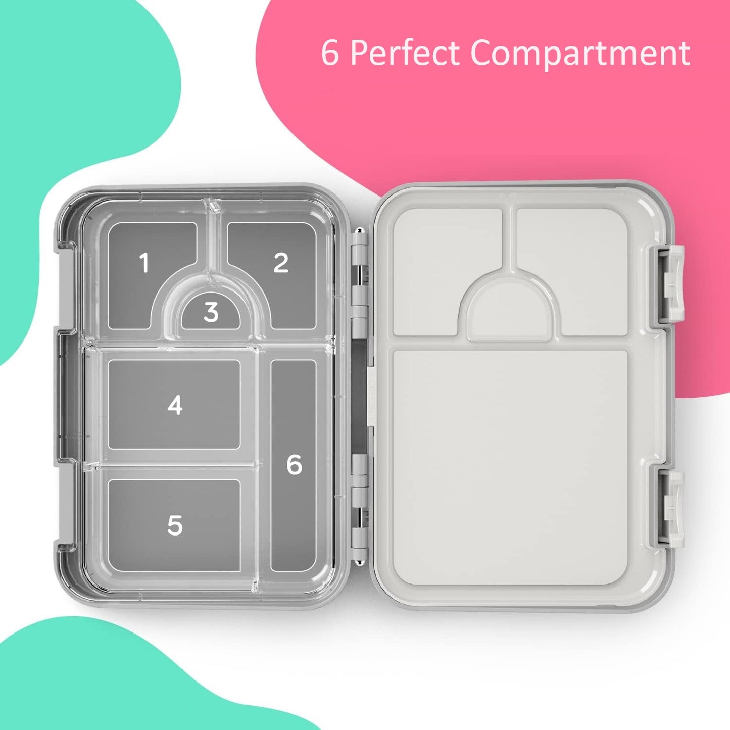 Gray Bento Lunch Box for Kids – 4/6 Compartments