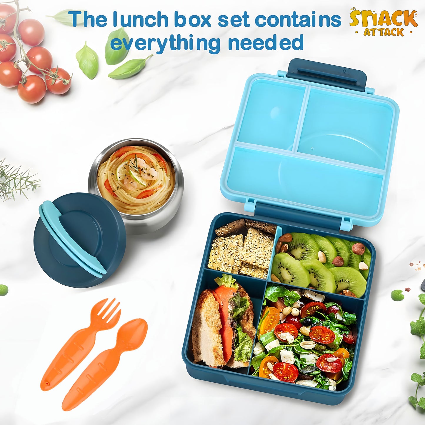 SA Bento Lunch Box for Kids school with 9.7oz Soup thermos Jar Blue Astro)