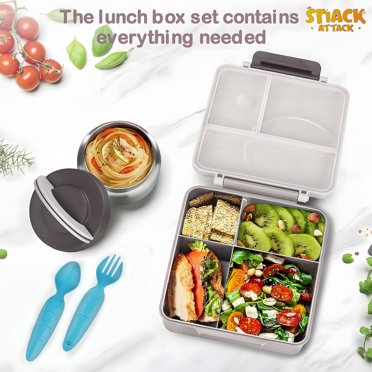 Gray Bear Pilot & Lion Bento Lunch Box with 9.7oz Thermos
