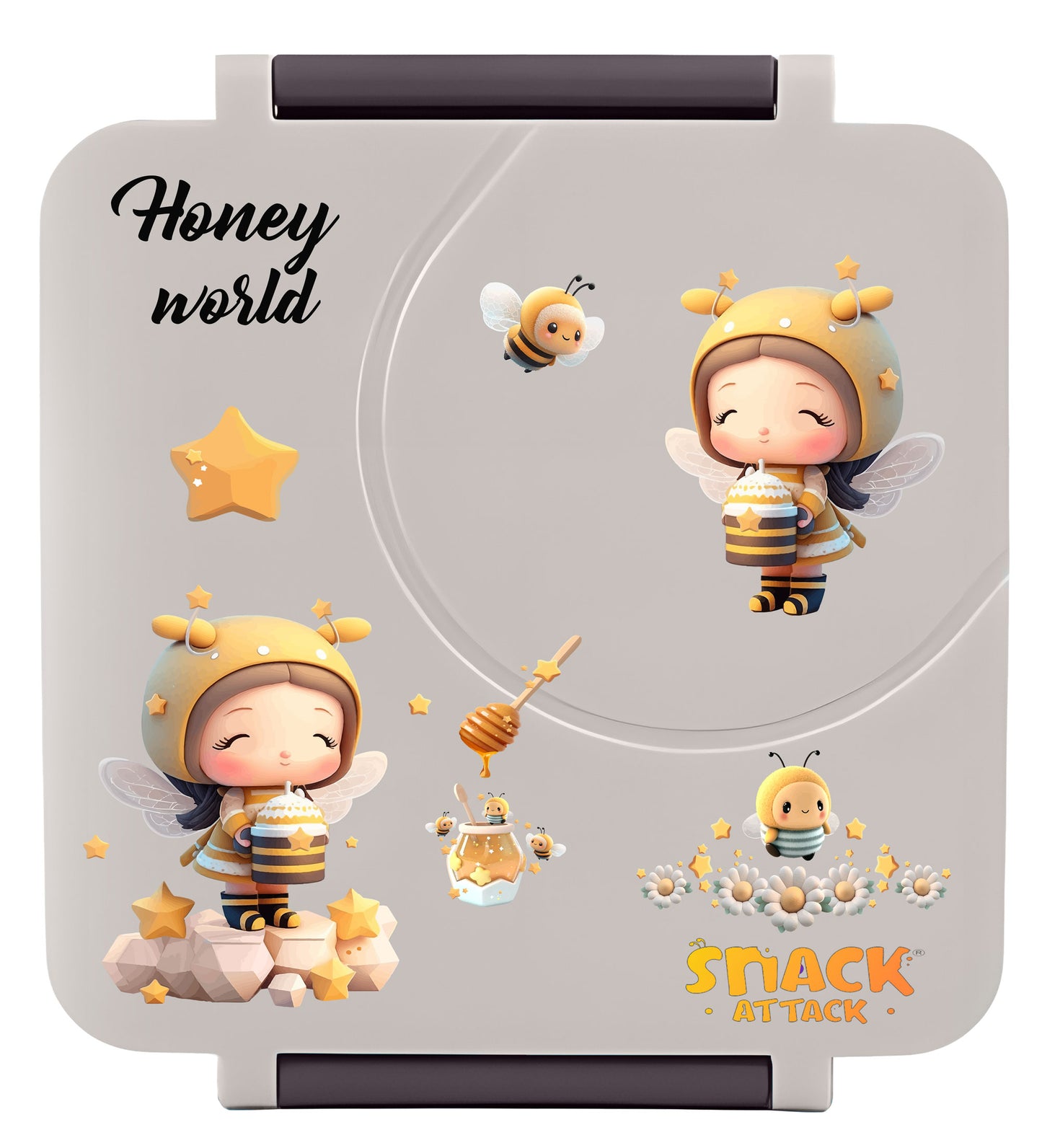 Gray Honey Bee Bento Lunch Box with 9.7oz Thermos