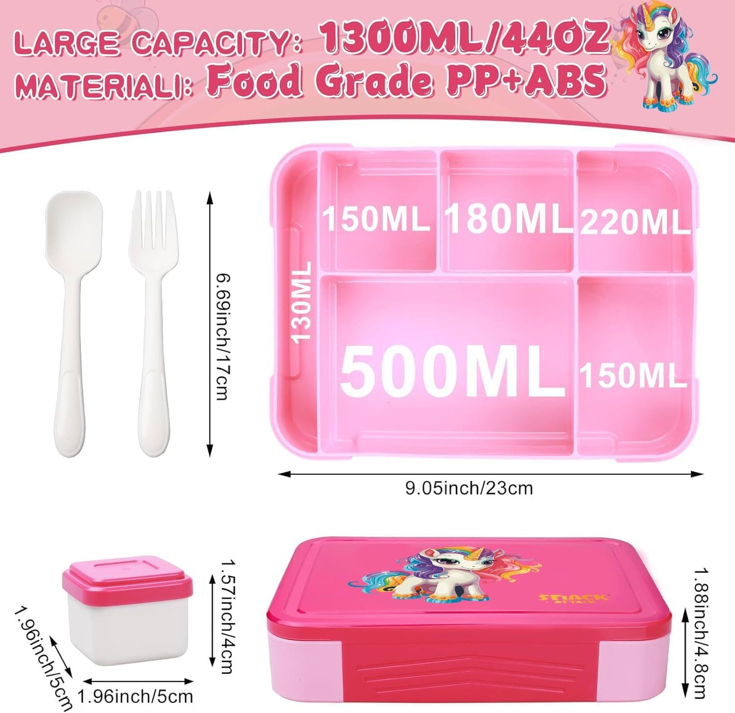 Snack Attack Pink Bento Lunch Box – 5 Compartments