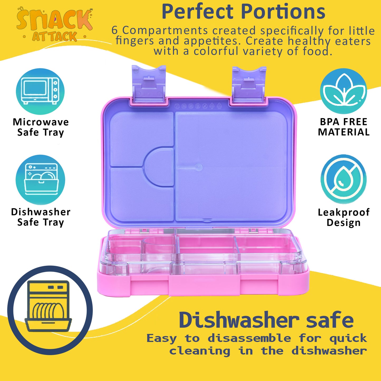 Lunch Box for Kids – 4/6 Compartments Pink Family Unicorn theme