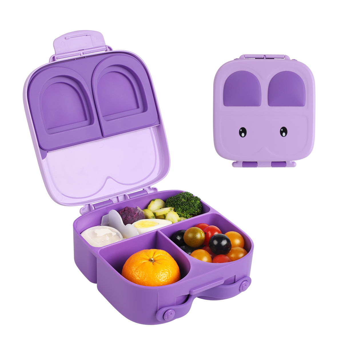 Snack Attack TM Lunch Box Bento style Bunny Shape Purple Color for Kids|3/4  Convertible Compartments| BPA FREE|LEAK PROOF| Dishwasher Safe | Back to