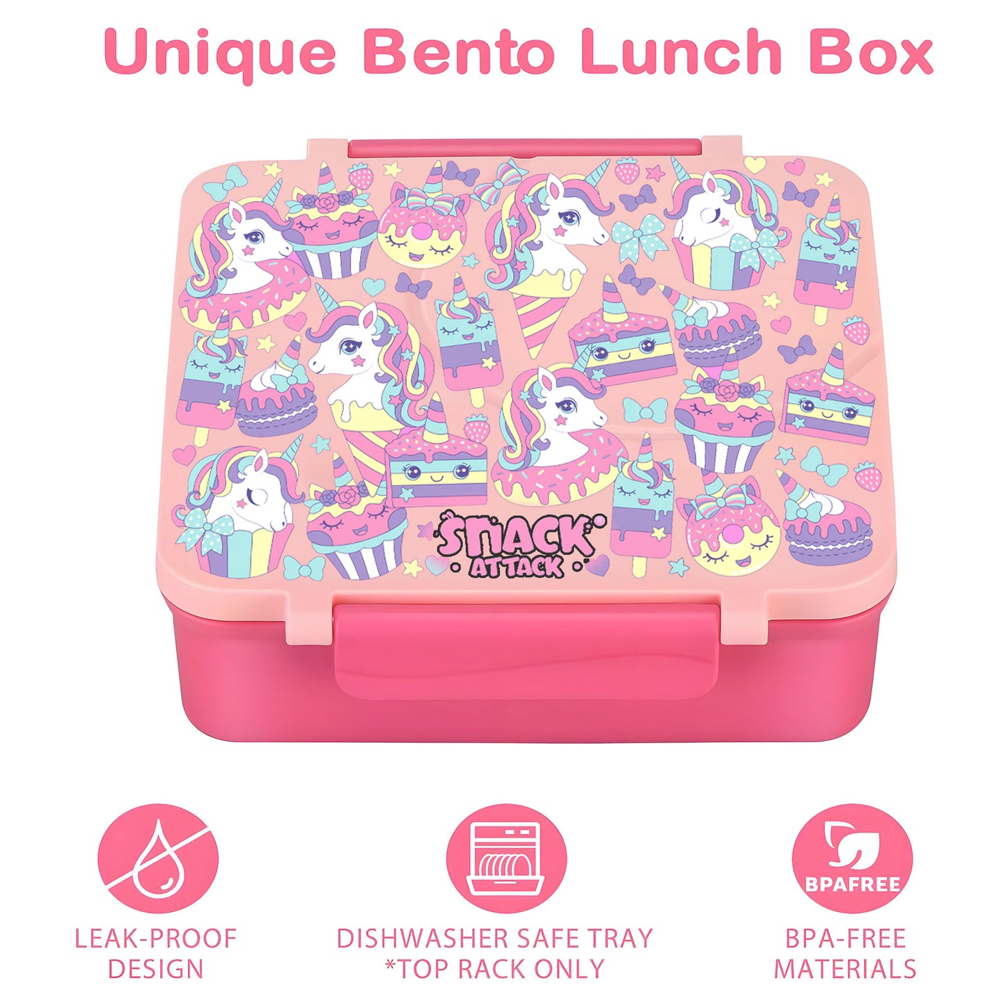 SA Bento Lunch Box for Kids school with 9.7oz Soup thermos Pink Unicorn)