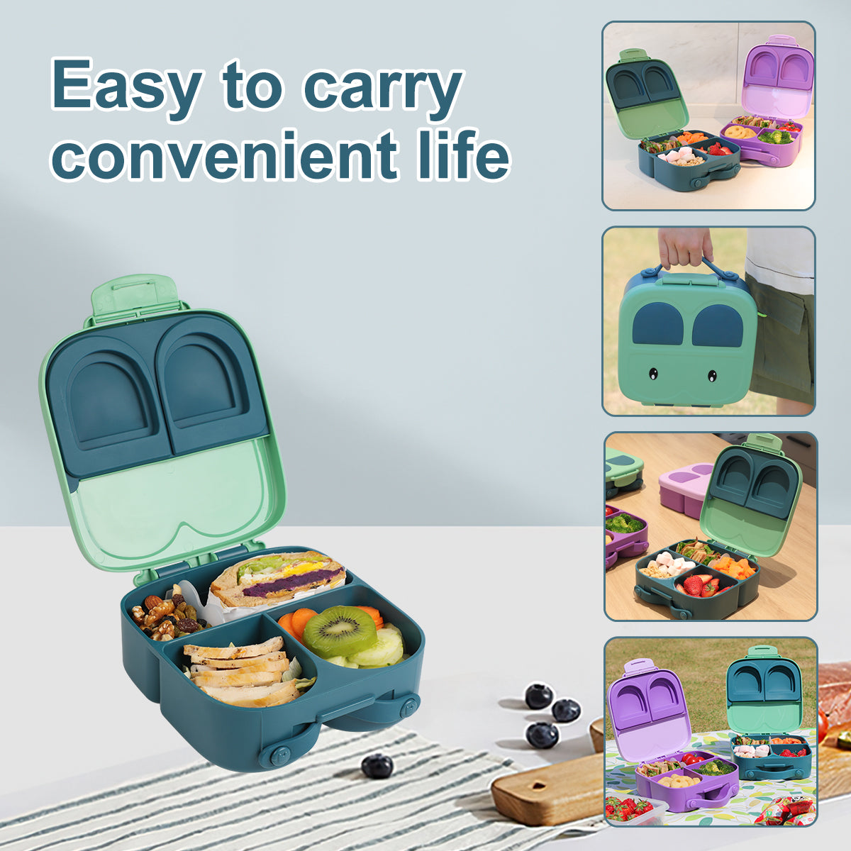 Green Bunny Bento Lunch Box – 3/4 Compartments