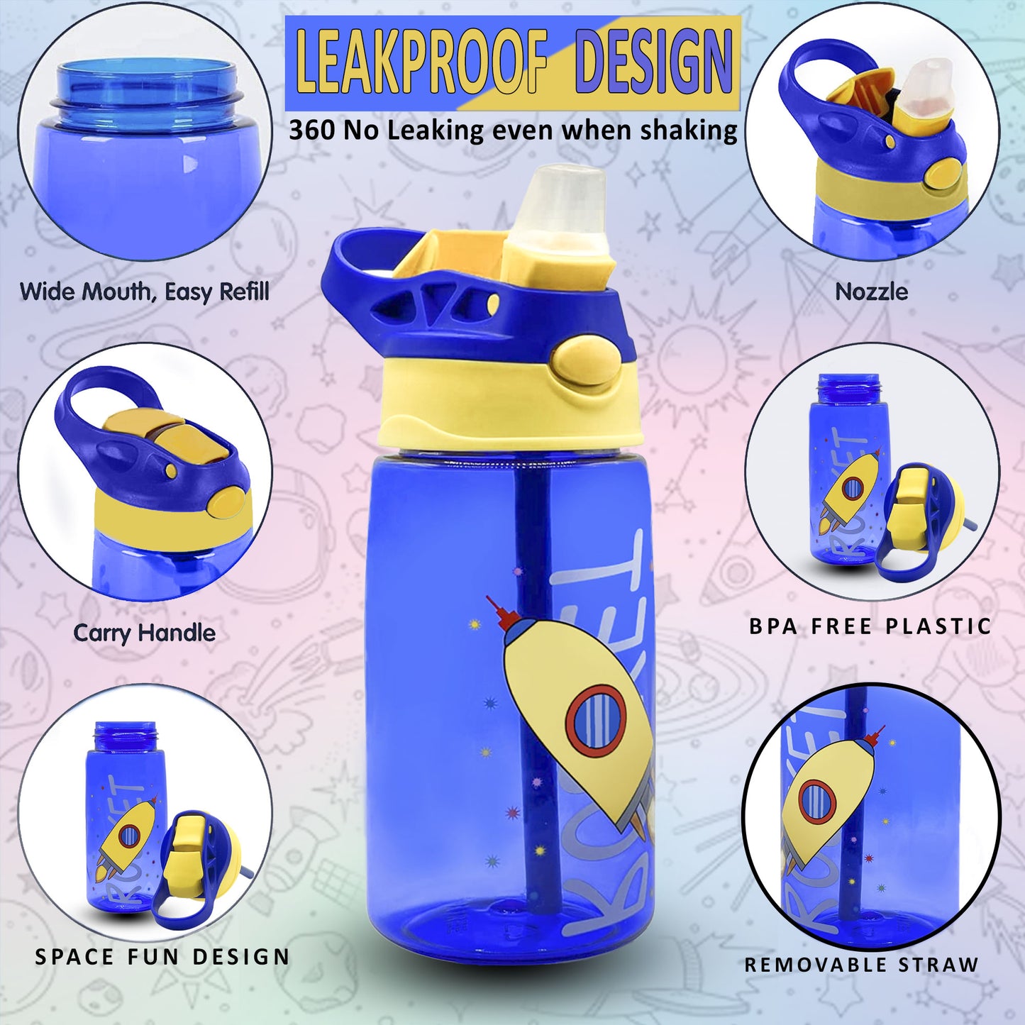 Snack Attack Rocket Blue Water Bottle - 480mL