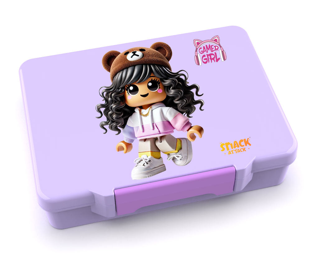 Snack Attack Light Purple Gamer Girl Bento Lunch Box – 5 Compartments