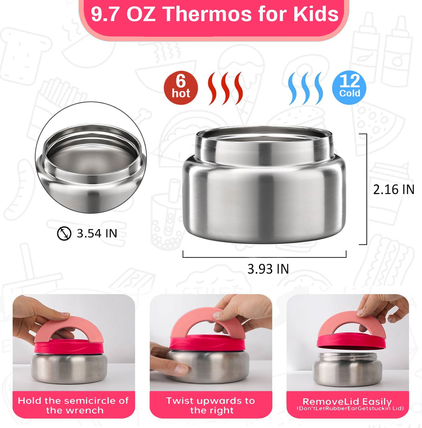 SA Bento Lunch Box for Kids school with 9.7oz Soup thermos Pink Unicorn)