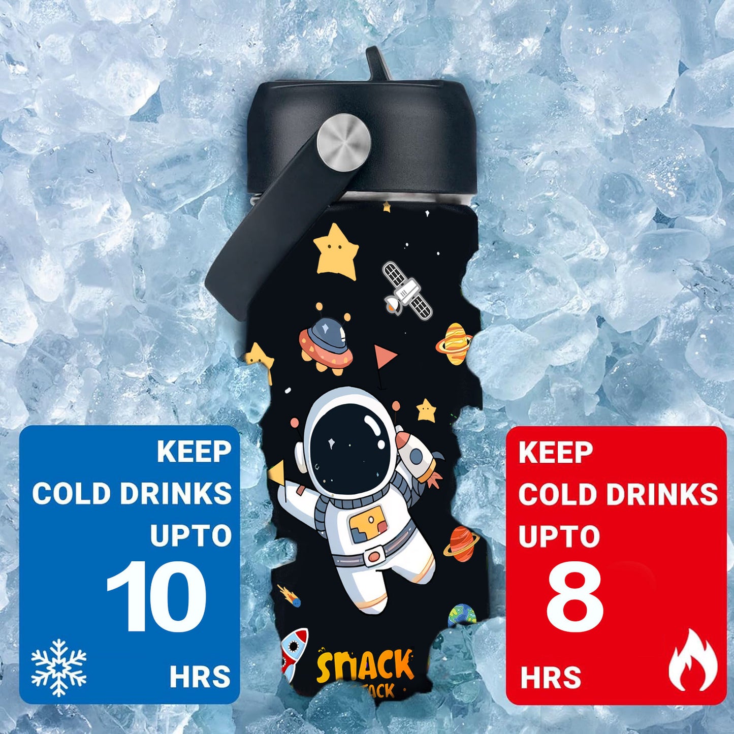 Snack Attack Kids Insulated Water Bottle-12oz Black Astro 350ml