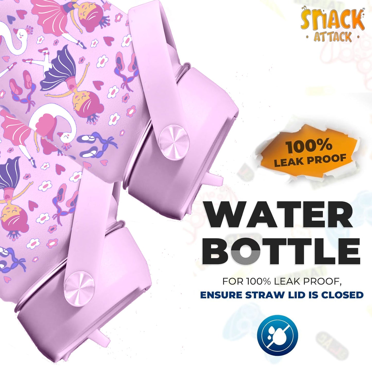 Snack Attack Kids Insulated Water Bottle-12oz (Lilac Ballerina)