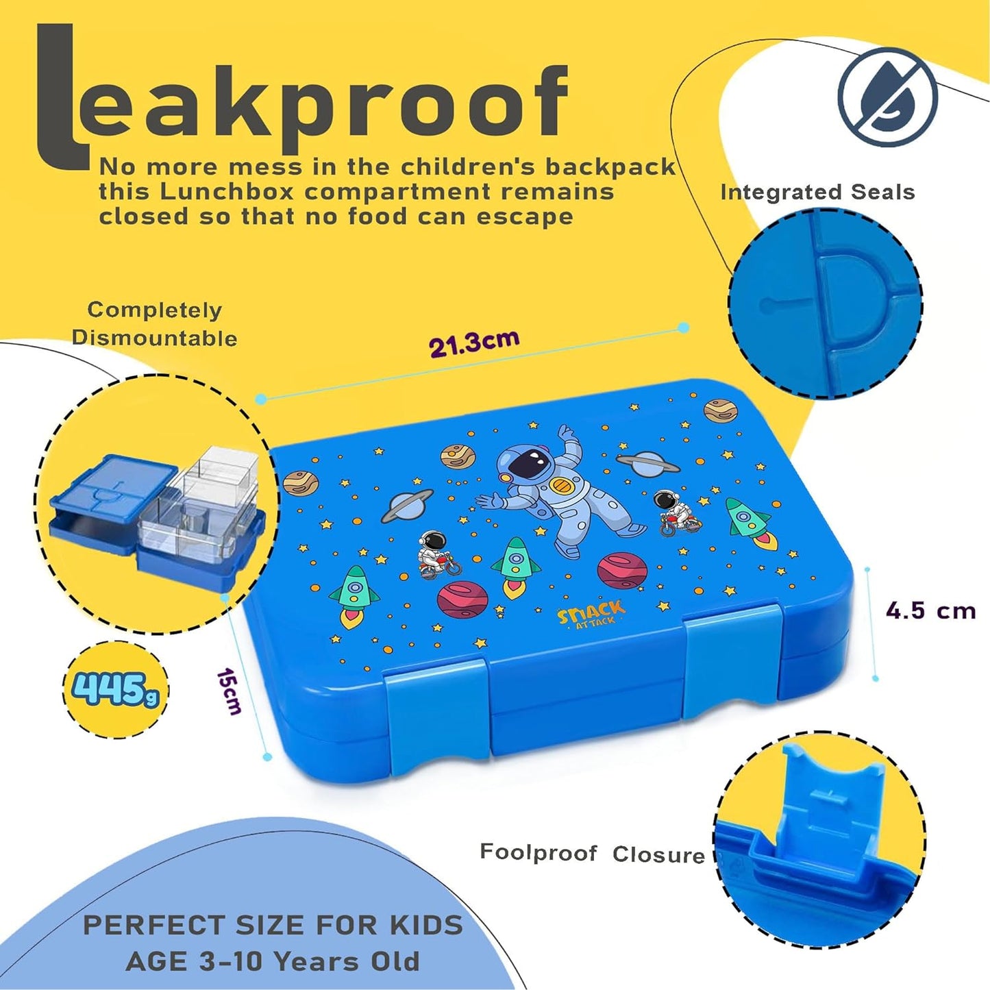 Lunch Box for Kids – 4/6 Compartments Blue Astronaut theme