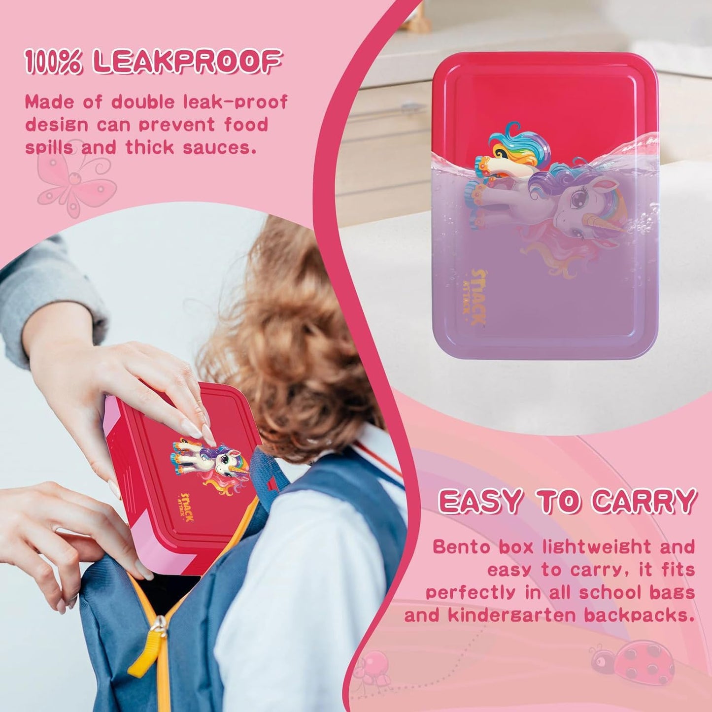 Snack Attack Pink Bento Lunch Box – 5 Compartments