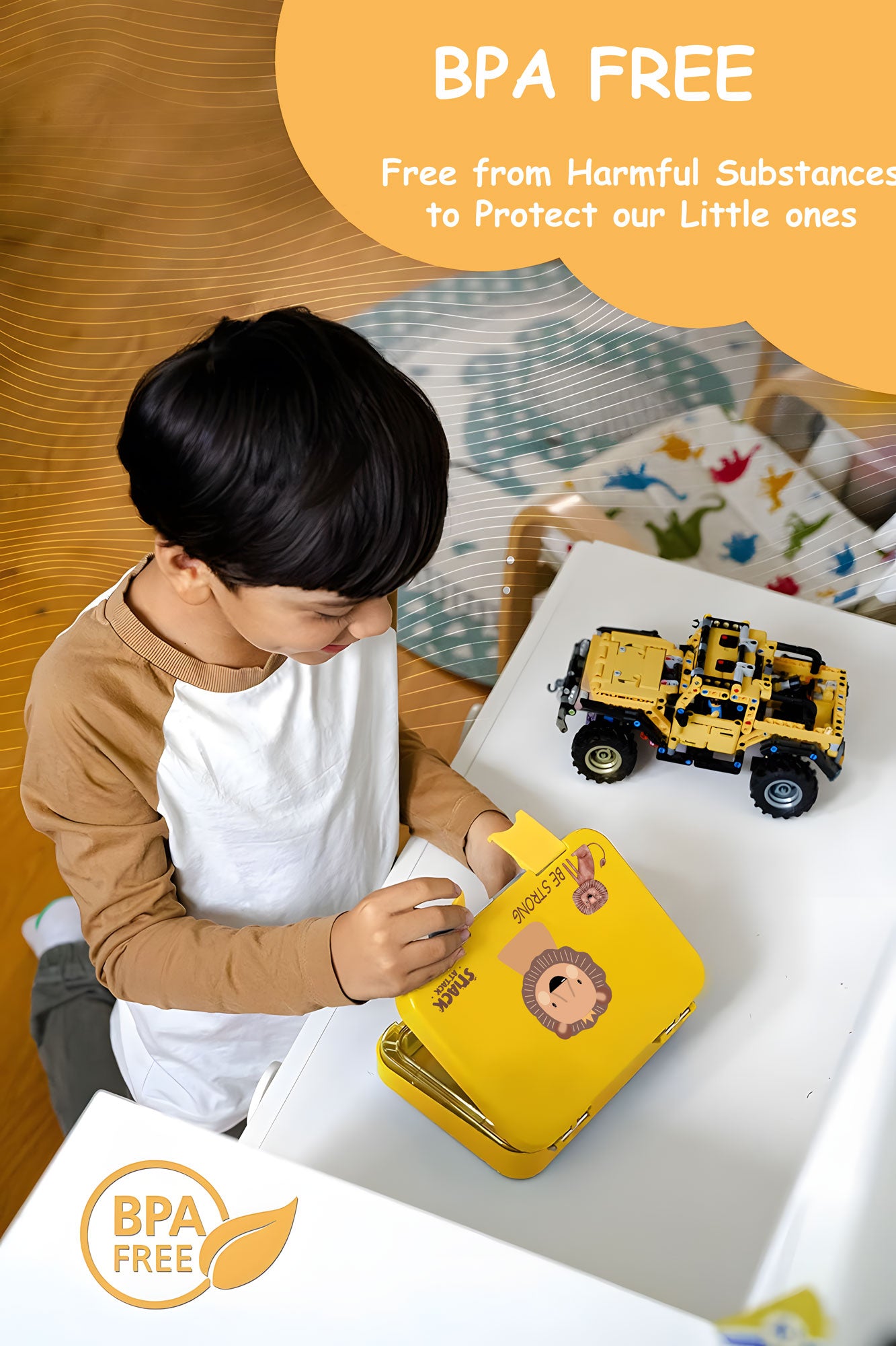 Lunch Box for Kids – 4/6 Compartments Yellow Lion theme