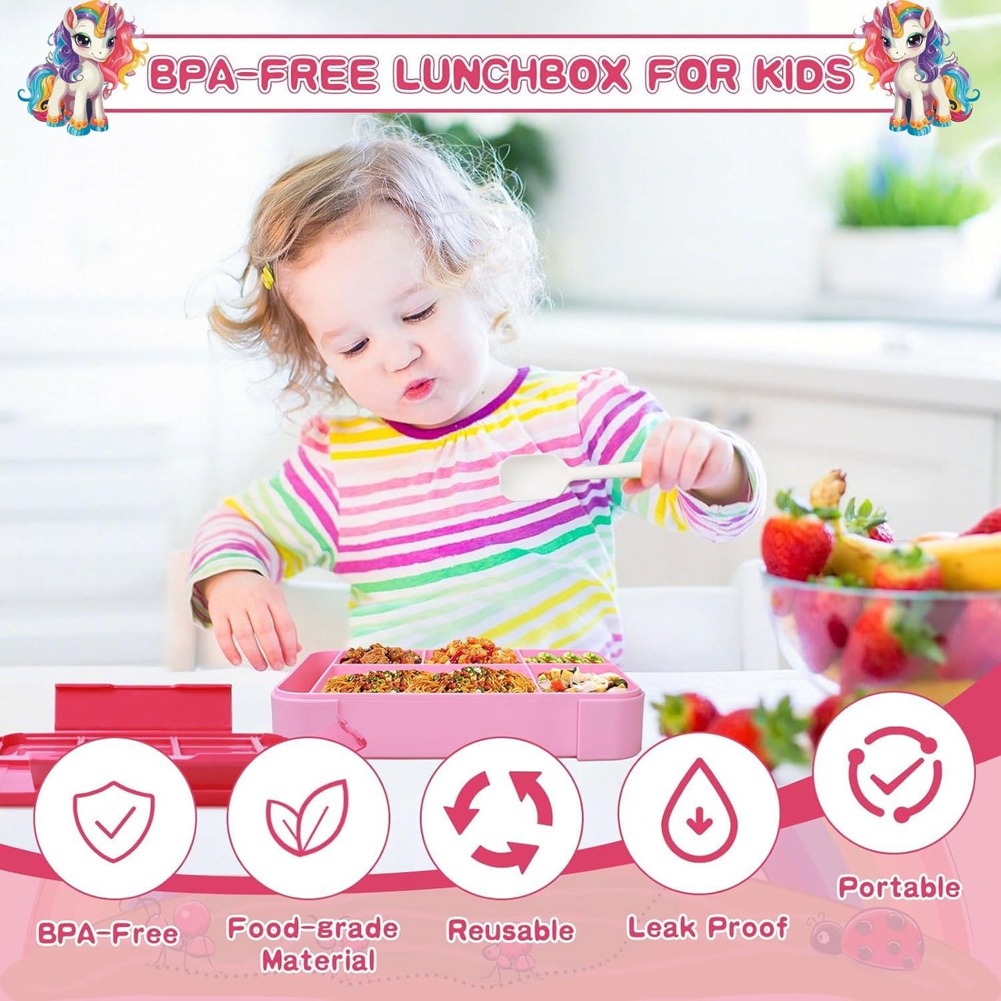 Snack Attack Pink Bento Lunch Box – 5 Compartments