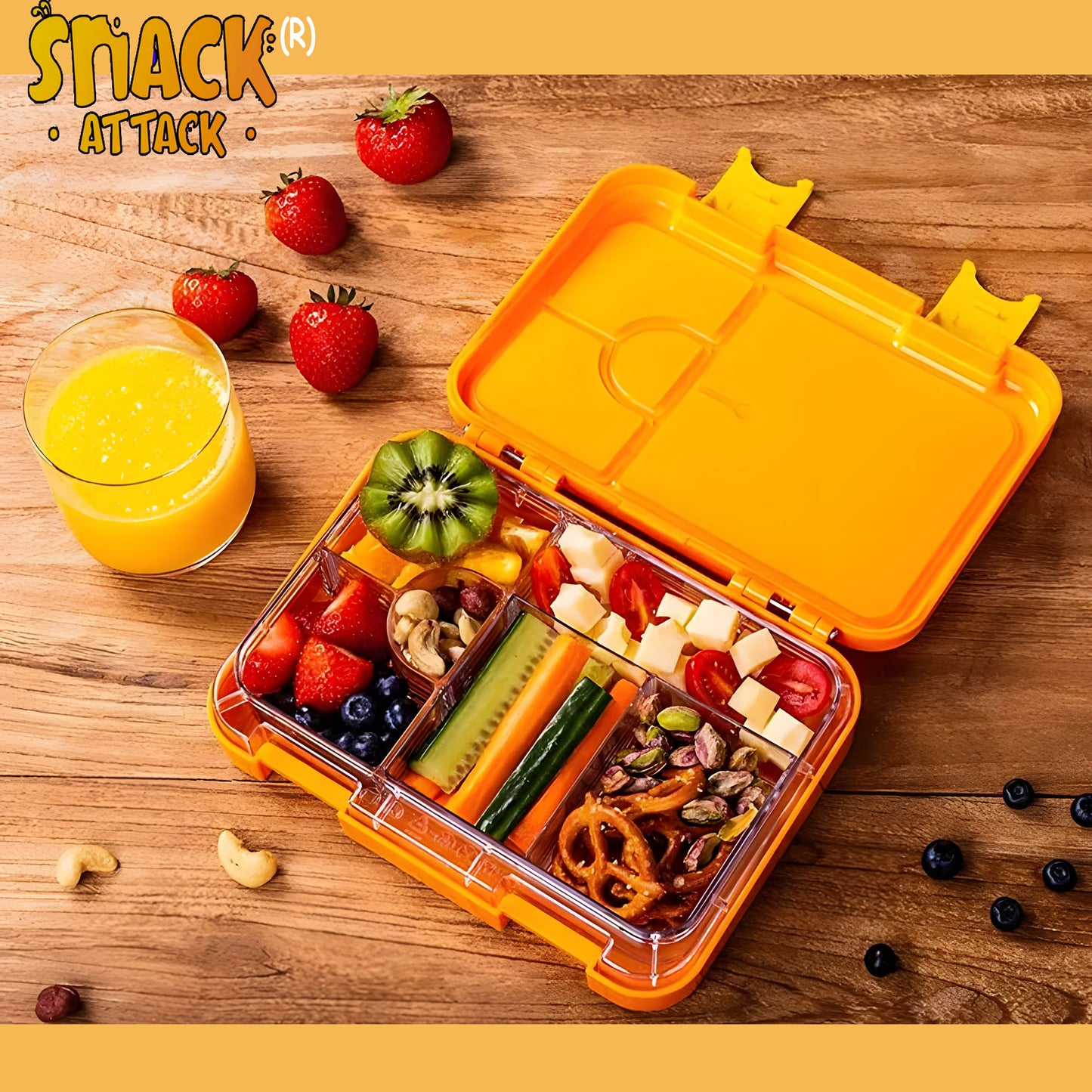 Lunch Box for Kids – 4/6 Compartments Yellow Lion theme