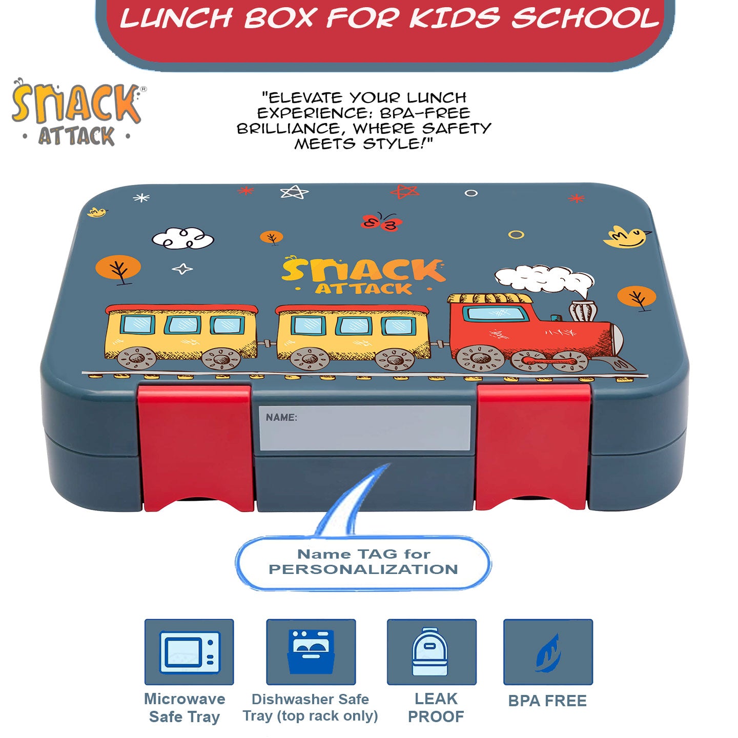 Snack Attack Bento Lunch Box For Kid Brown Train Color