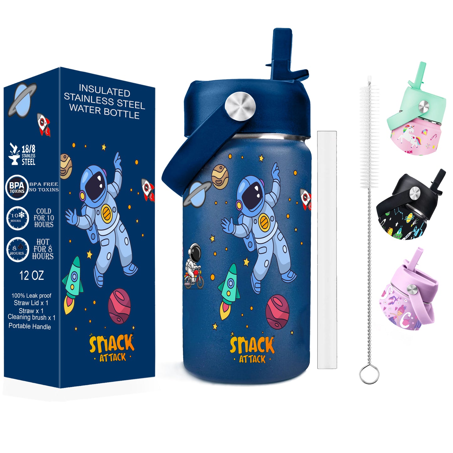 Snack Attack 12oz Kids' Water Bottle (Blue Astro)