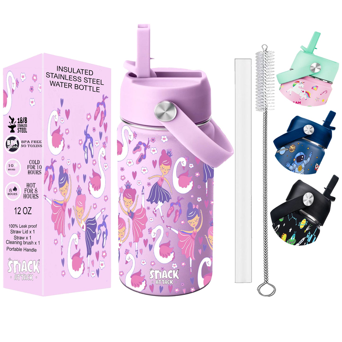 Snack Attack Kids Insulated Water Bottle-12oz (Lilac Ballerina)
