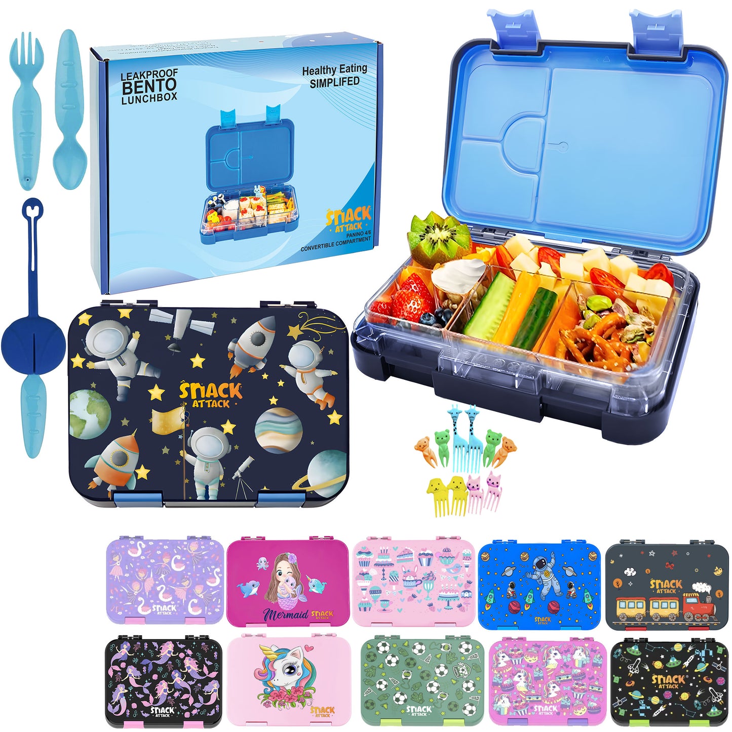 Snack Attack Bento Lunch Box For Kid Blue Astro