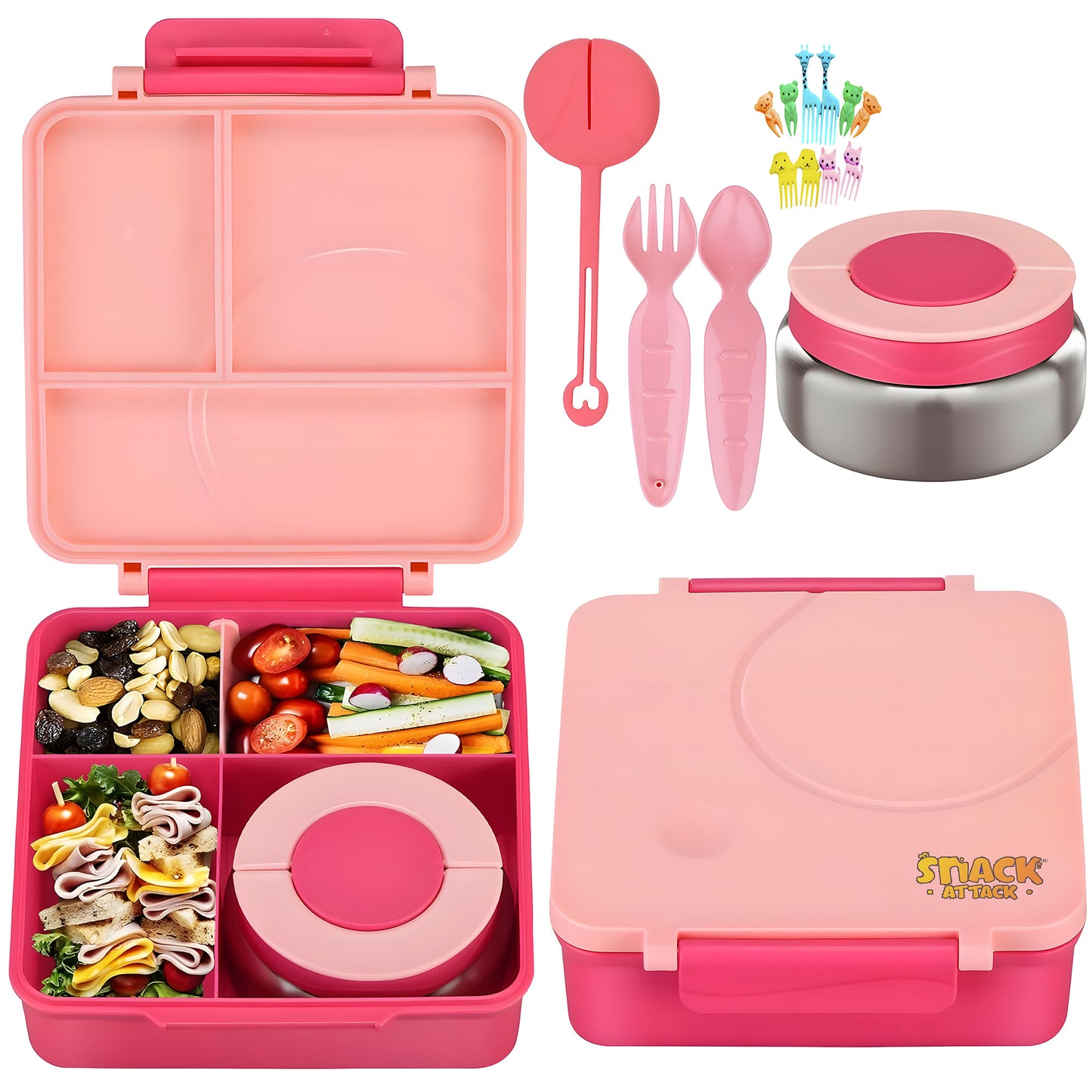 SA Bento Lunch Box for Kids school with 9.7oz Soup thermos Pink plain)