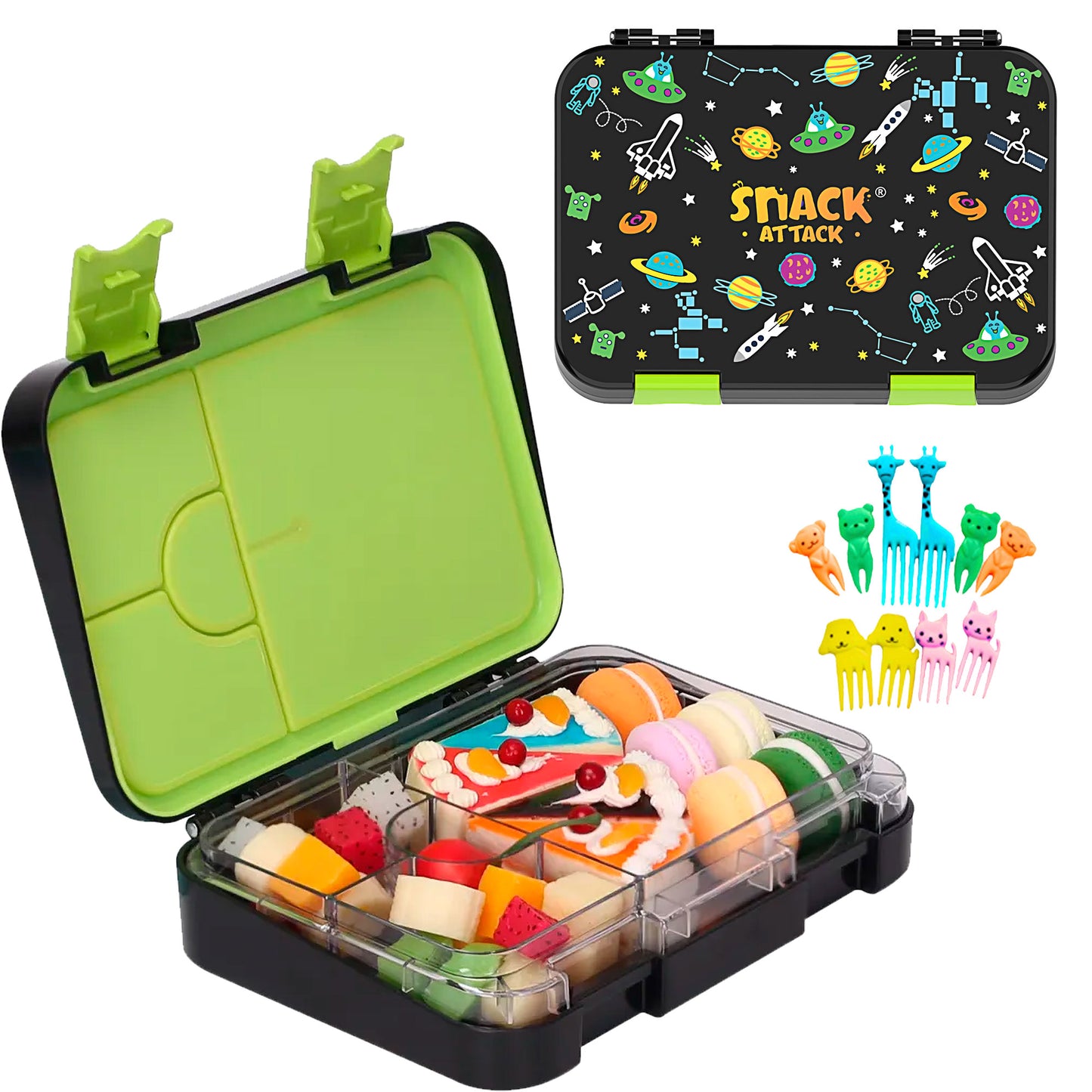 Lunch Box for Kids – 4/6 Compartments Black Space theme
