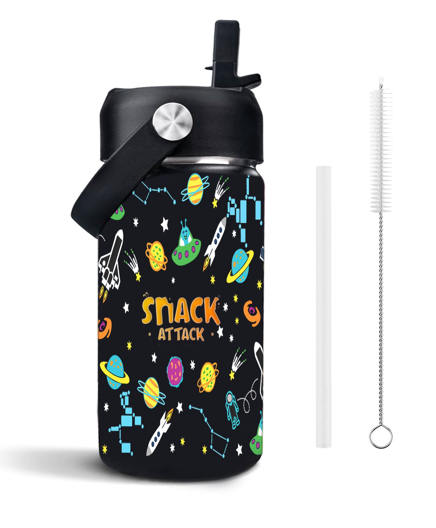 Snack Attack Kids Insulated Water Bottle-12oz (Black Astro)