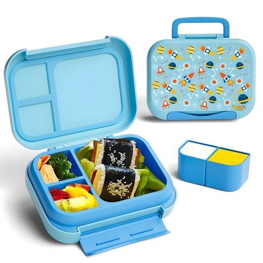 Snack Attack Bento Box, Space Theme, Leakproof, Convertible, 3 to 10 Years, 22.6x17.6x7cm, 810ml - Blue