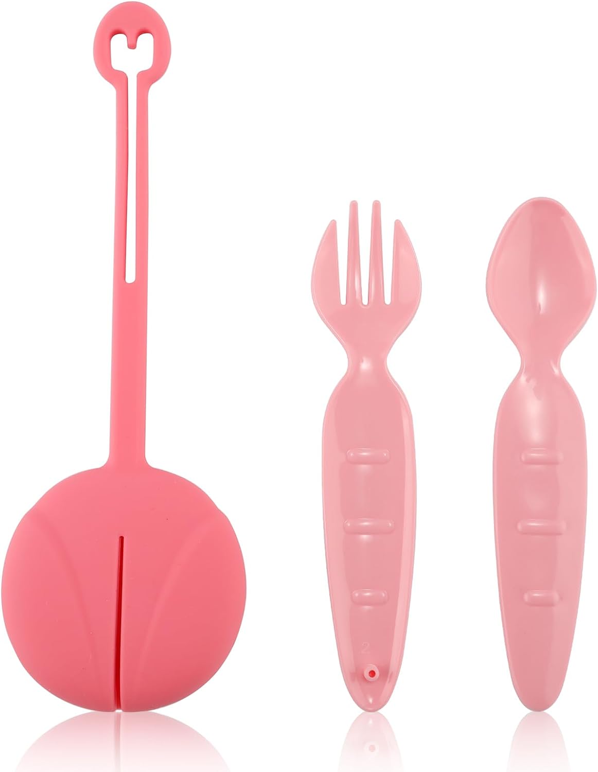 Snack Attack Kids Spoon & Fork Set with Silicone Pouch (Pink)