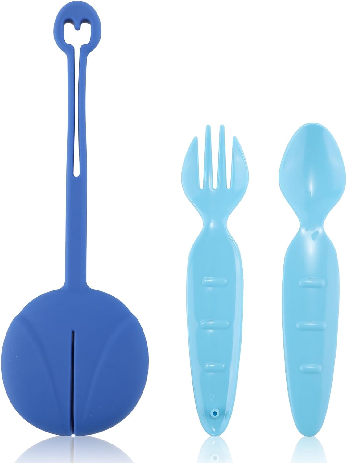 Snack Attack Kids Spoon & Fork Set with Silicone Pouch – BPA-Free, Foldable (Blue)