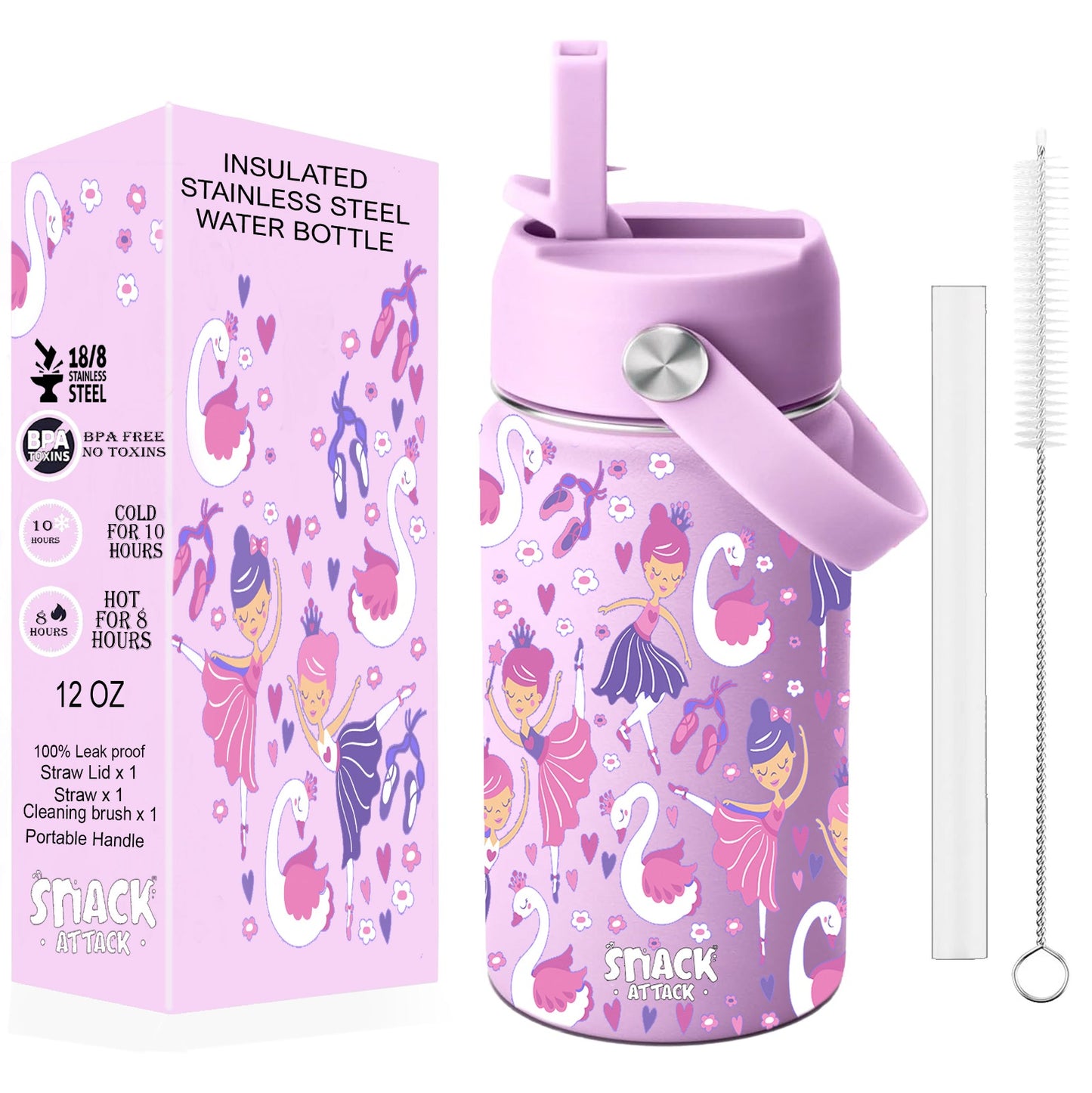 Snack Attack Kids Insulated Water Bottle-12oz (Lilac Ballerina)