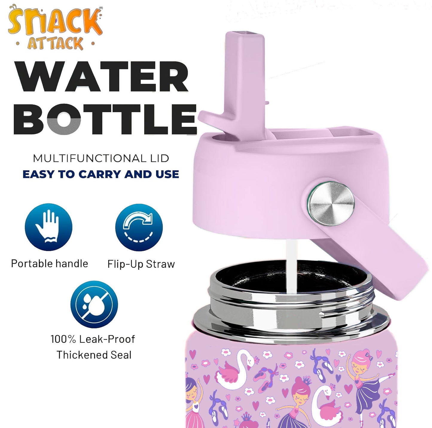 Snack Attack Kids Insulated Water Bottle-12oz (Lilac Ballerina)