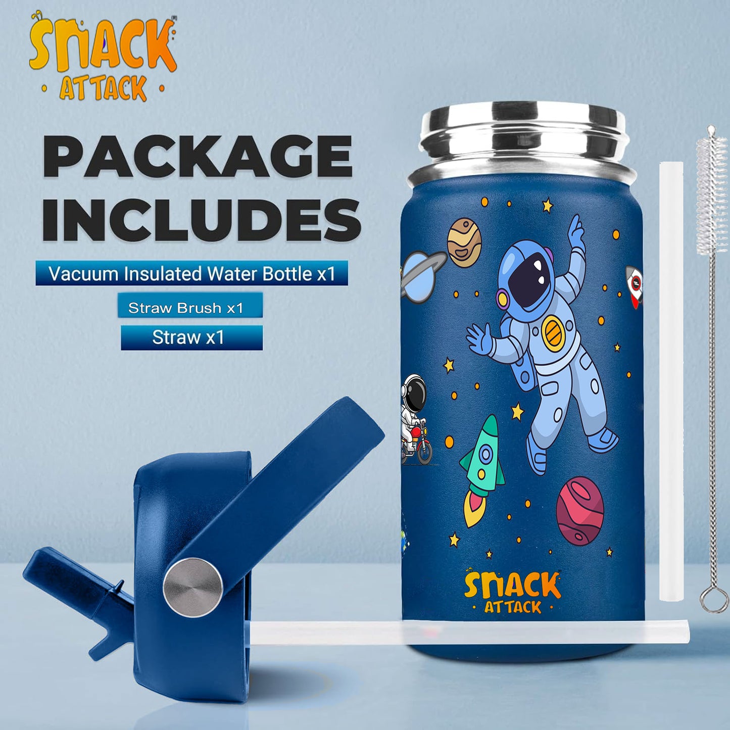 Snack Attack 12oz Kids' Water Bottle (Blue Astro)