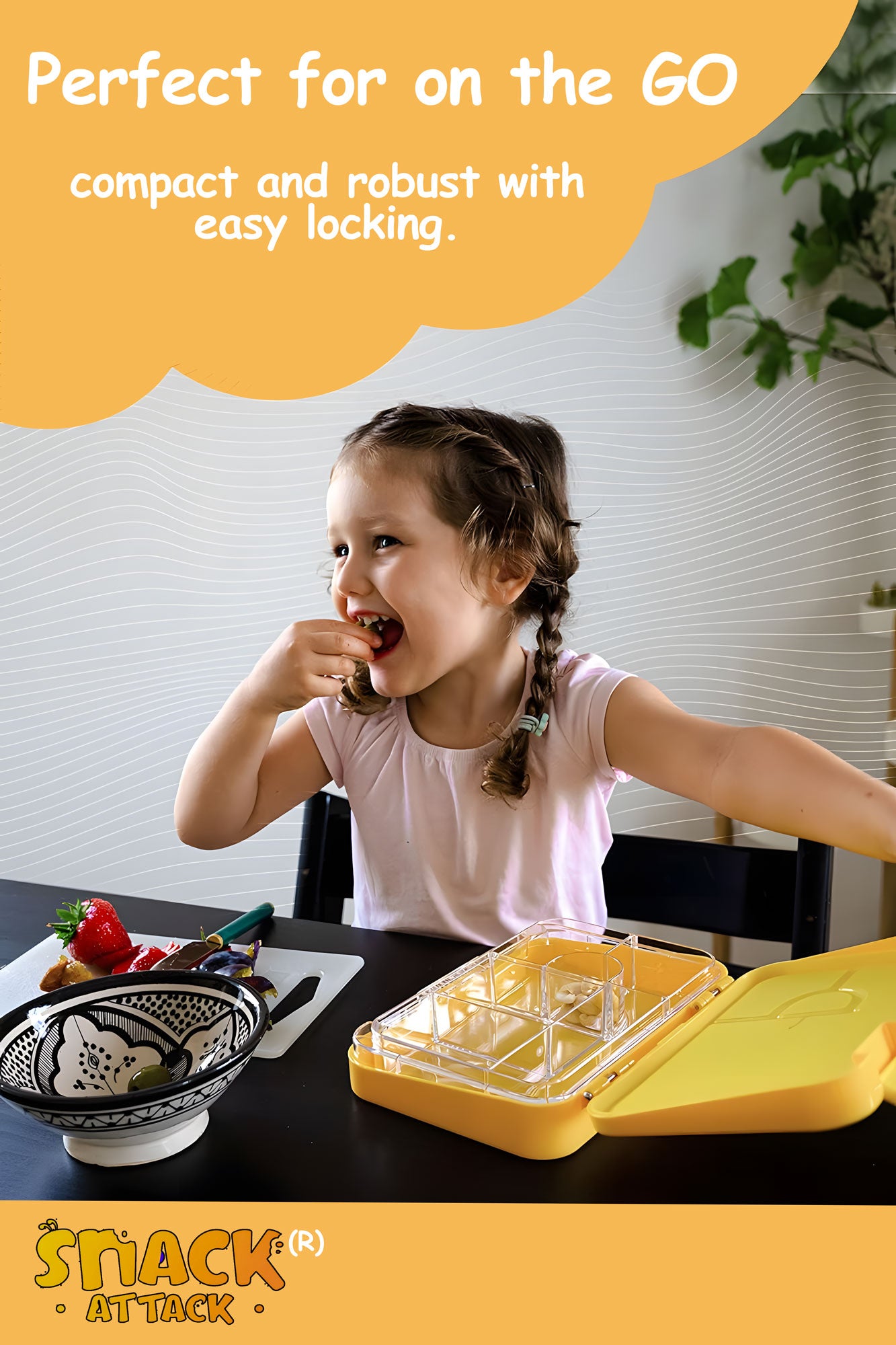 Lunch Box for Kids – 4/6 Compartments Yellow Lion theme