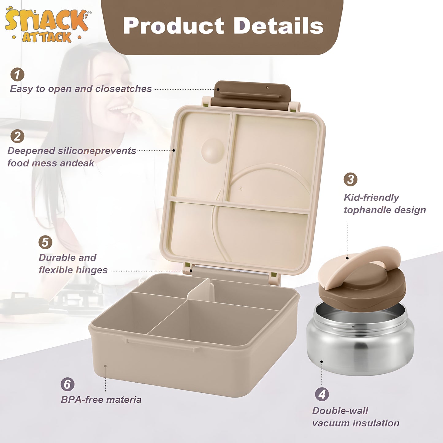 Khaki Lion Bento Lunch Box with 9.7oz Thermos