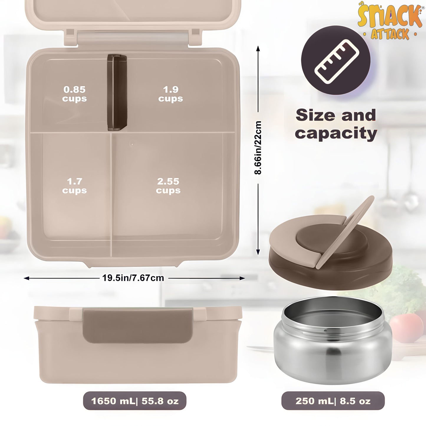 Khaki Lion Bento Lunch Box with 9.7oz Thermos